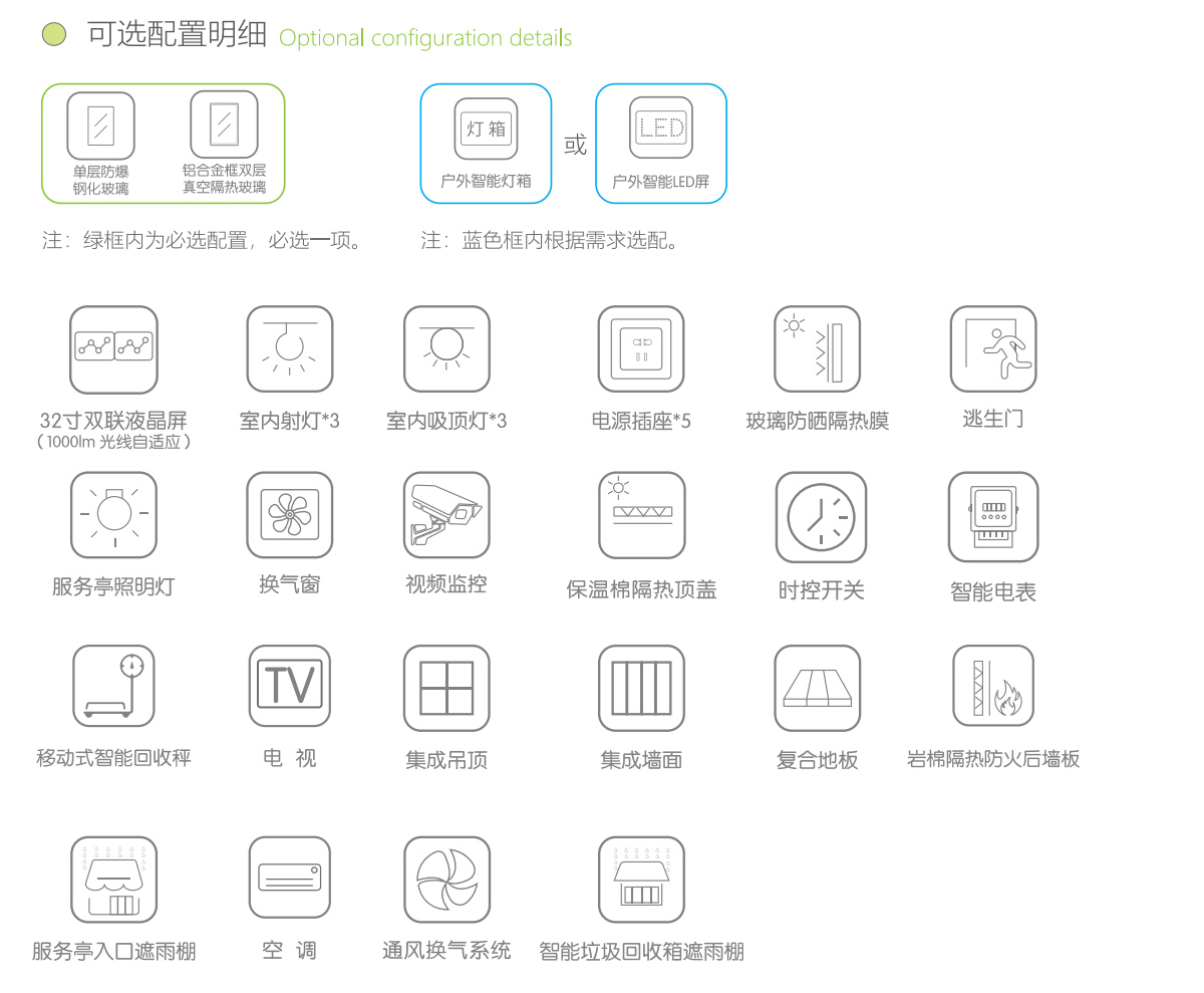 新型垃圾亭可選配置明細(xì)